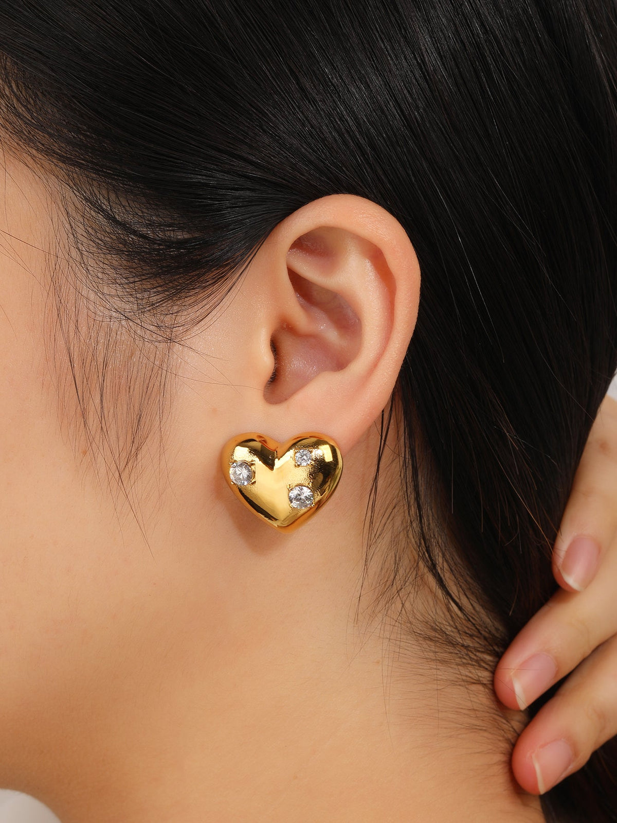 Heart Stud Earrings with CZ, Bold 2.4cm Silhouette