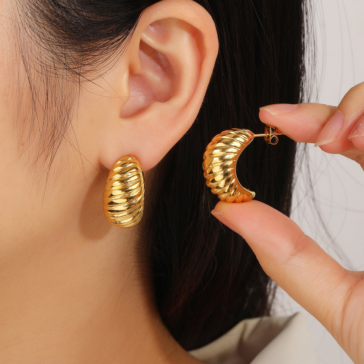 Chunky Wavy Stud Earrings, Sculptural 18g Weight