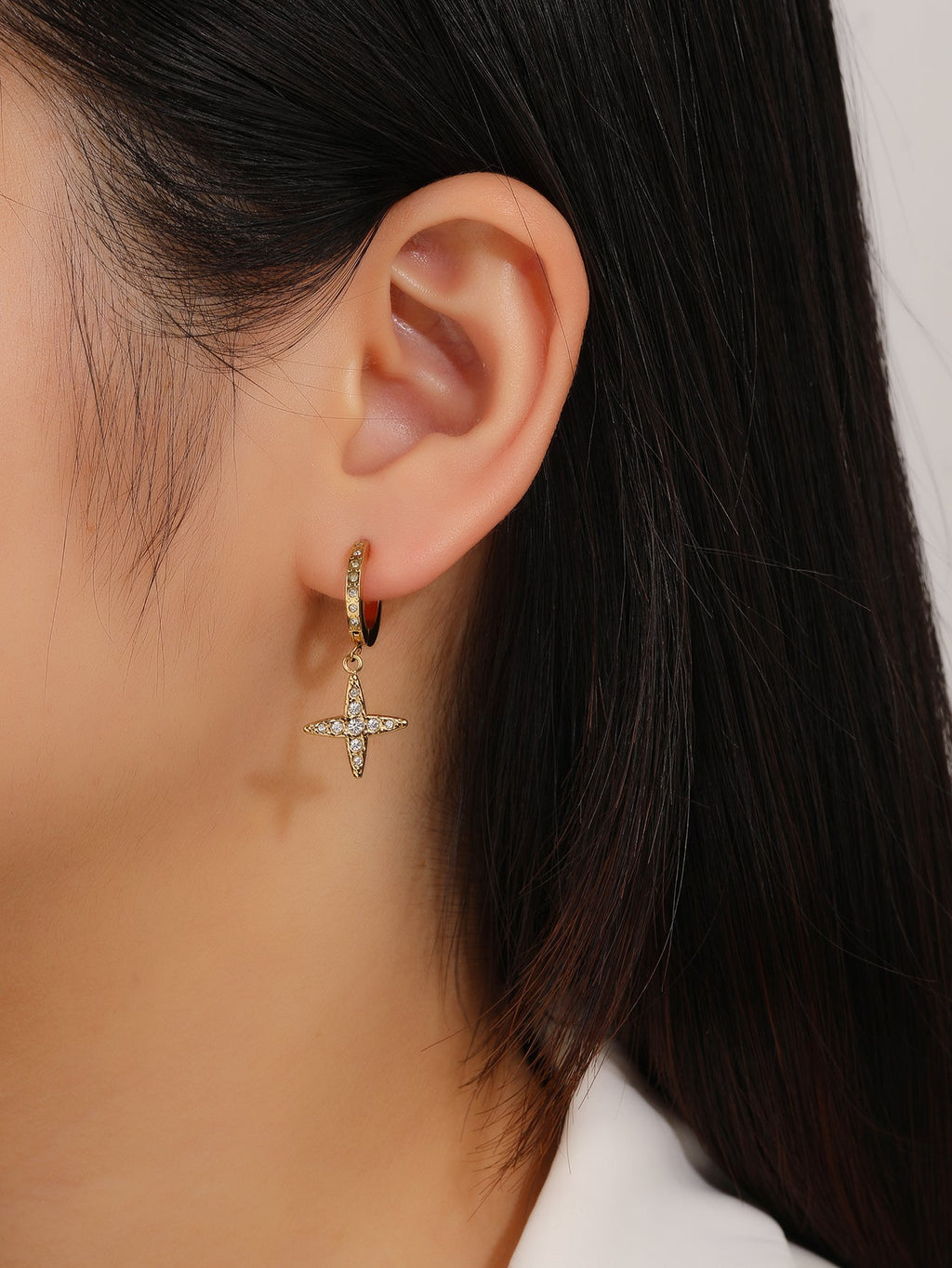 Cross Star Pendant Hoop Earrings, Flexible Adjustable Fit