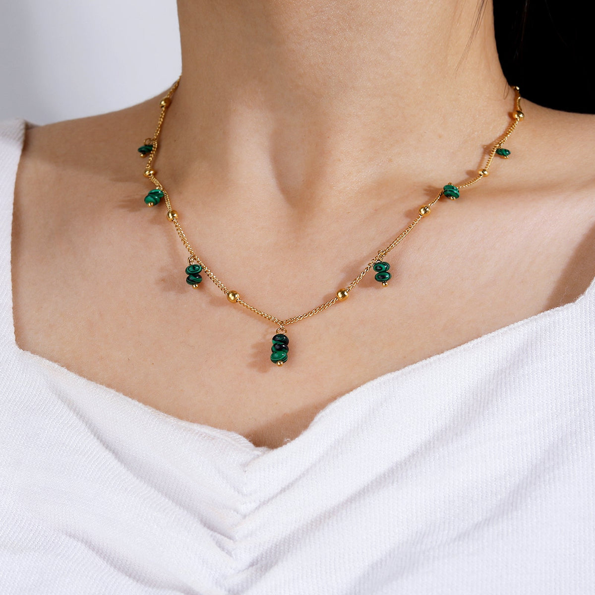 Green Malachite Beaded Choker Necklace