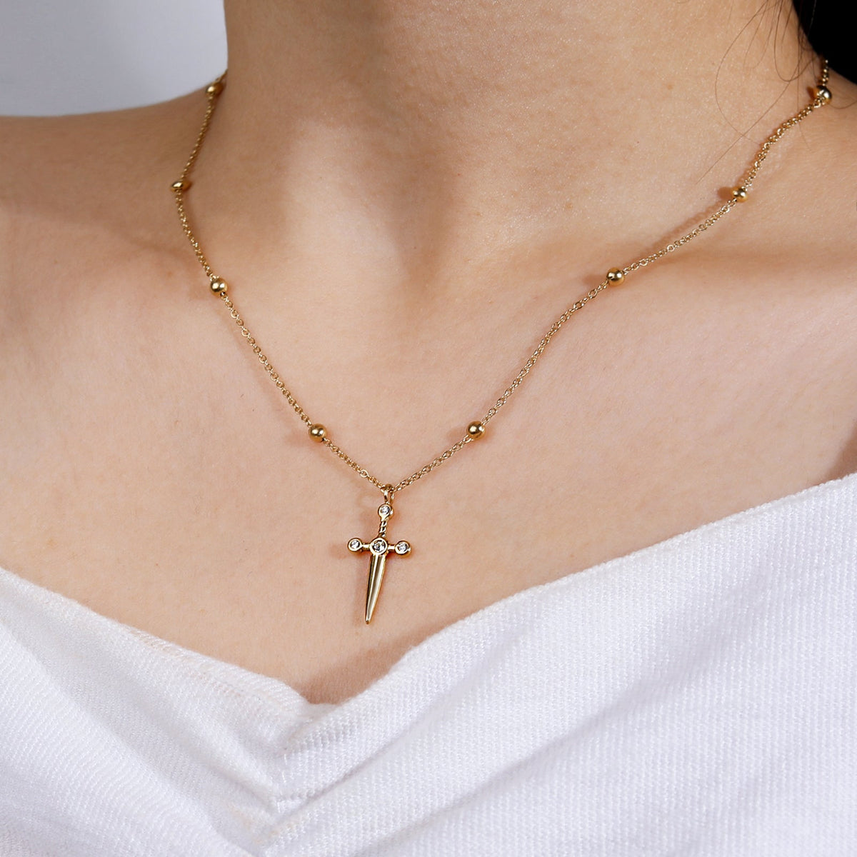 Four-Stone Cross Pendant Necklace