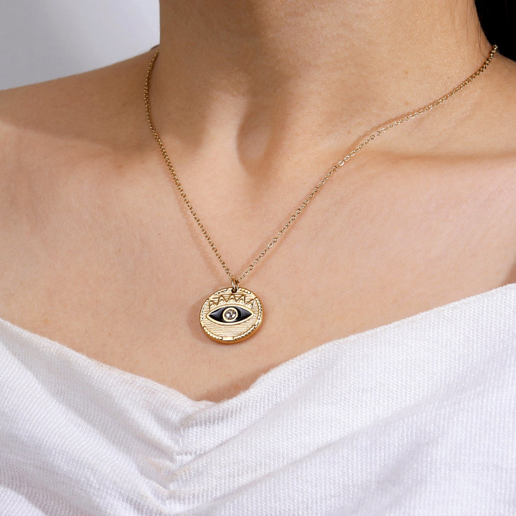 Jet-Black Evil Eye Pendant Necklace