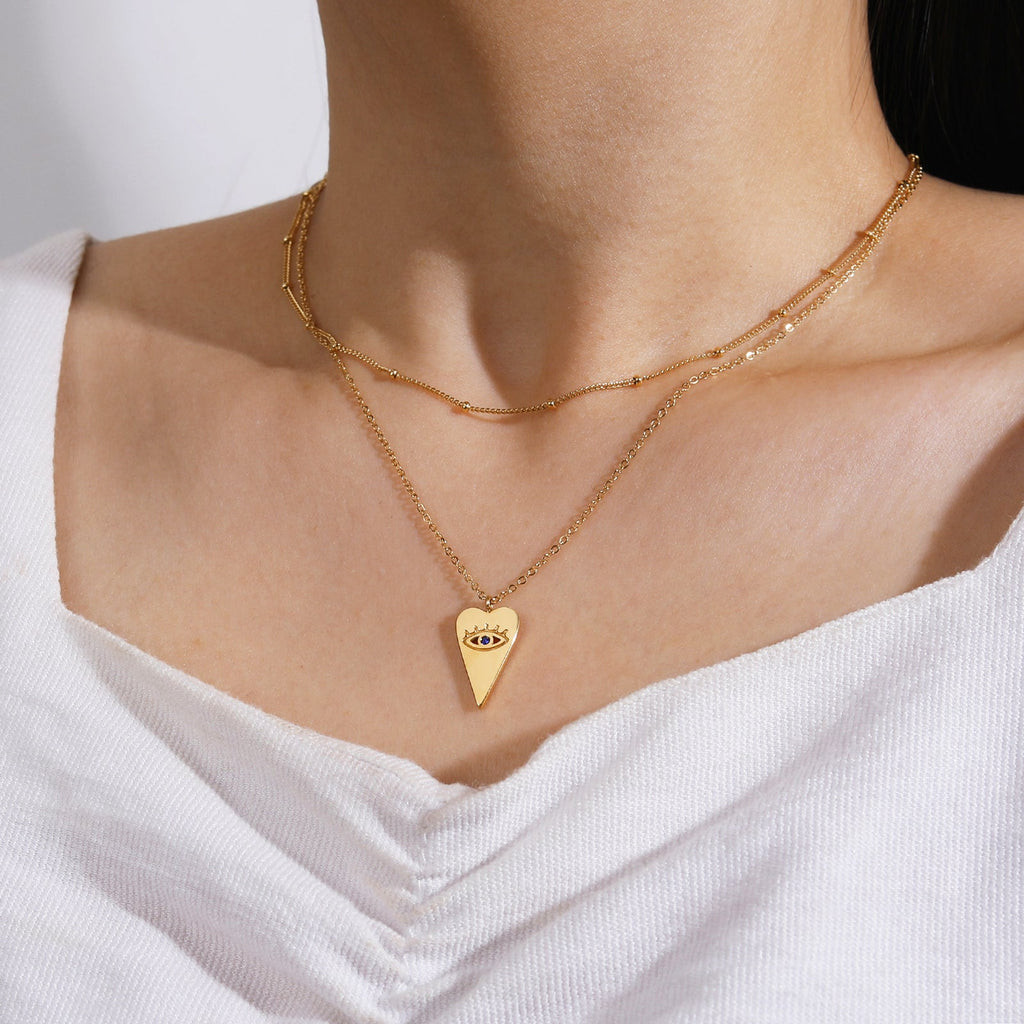 Layered Pearl Choker & Heart Necklace Set