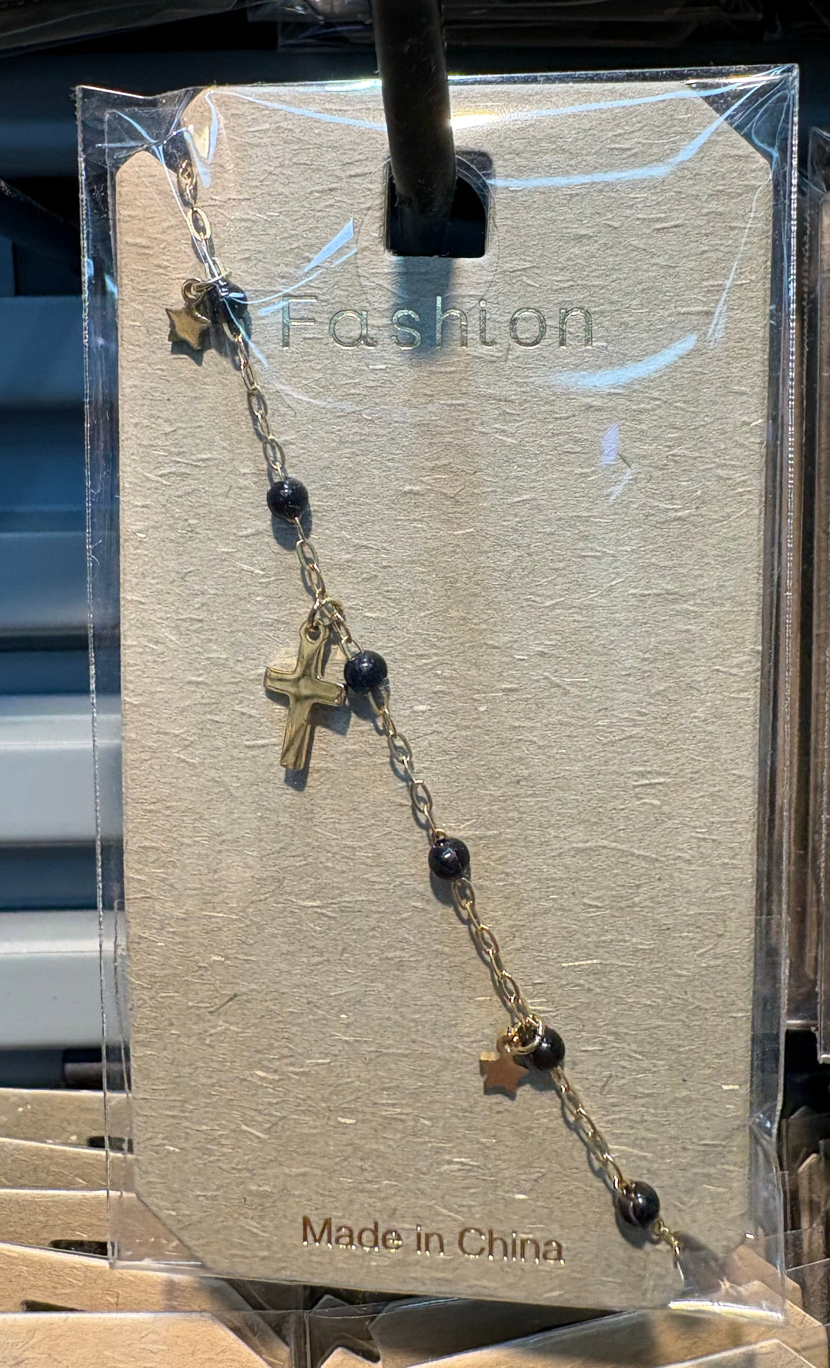 Black Bead Star Cross Bracelet - D-bracelets-0021