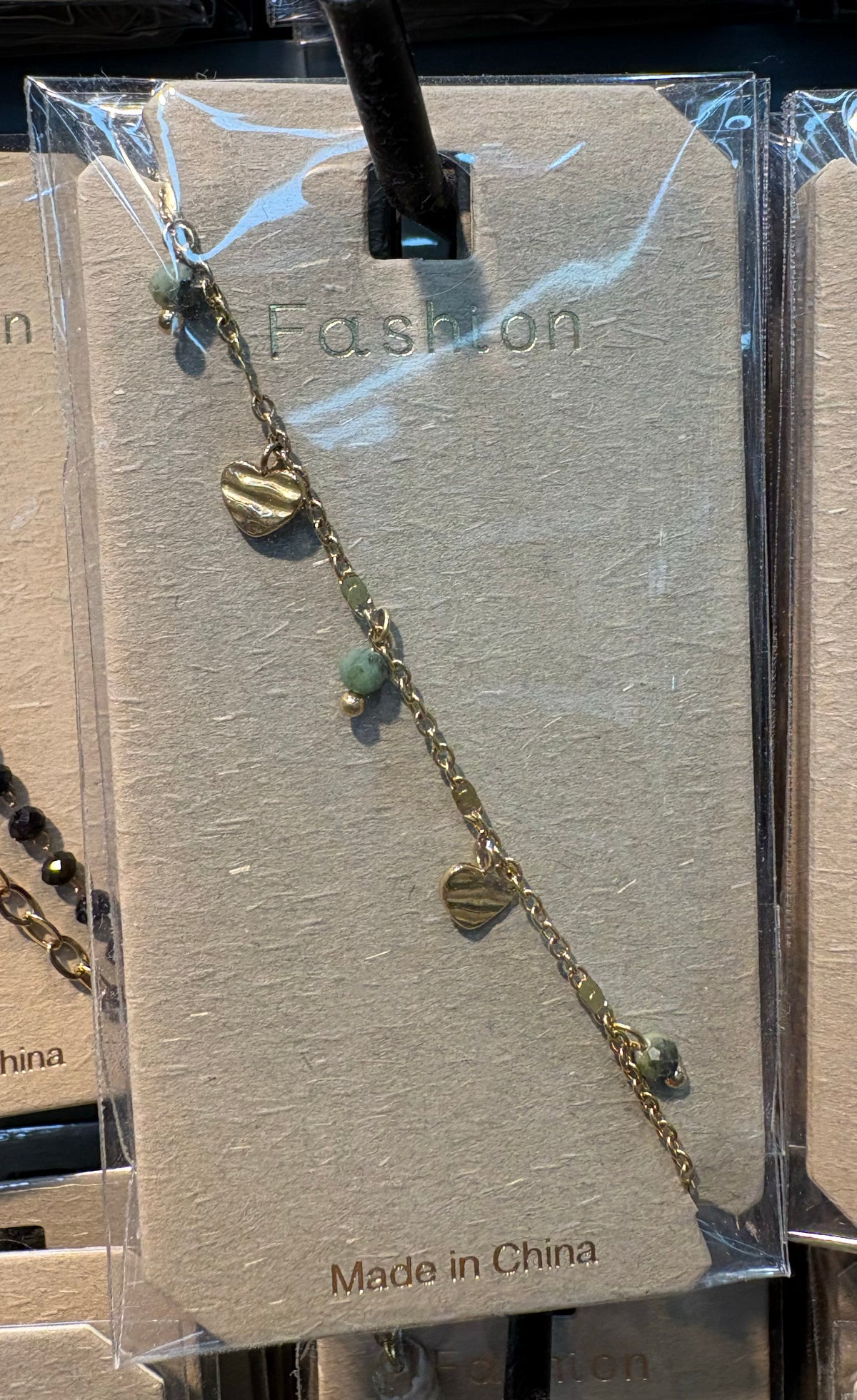 Heart and Green Bead Bracelet - D-bracelets-0030