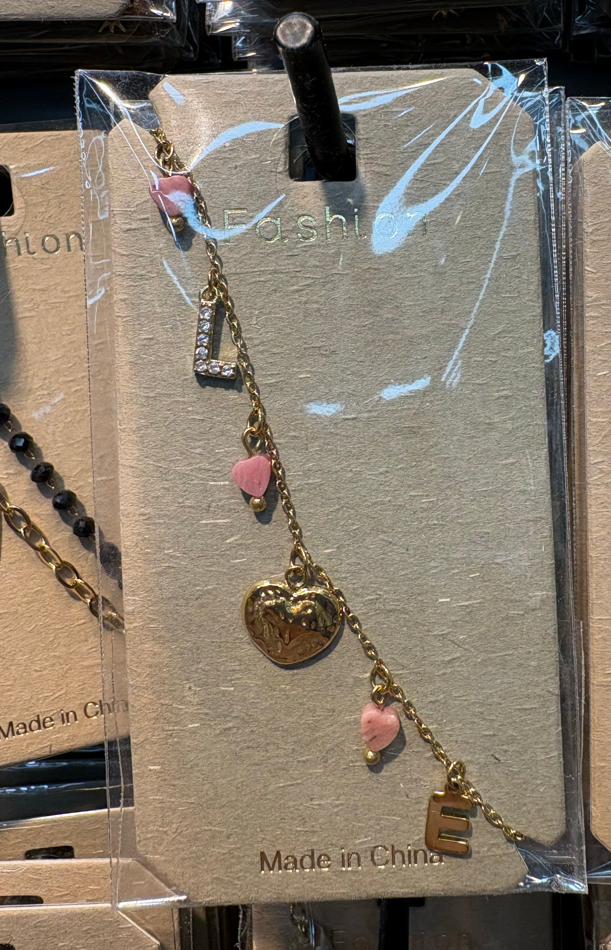 Heart and Pink Bead Charm Bracelet - D-bracelets-0032