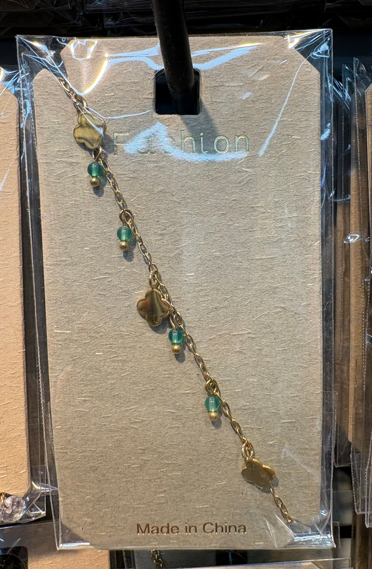 Heart and Green Bead Chain Bracelet - D-bracelets-0041