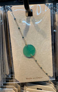 Green Disc Beaded Chain Bracelet - D-bracelets-0051