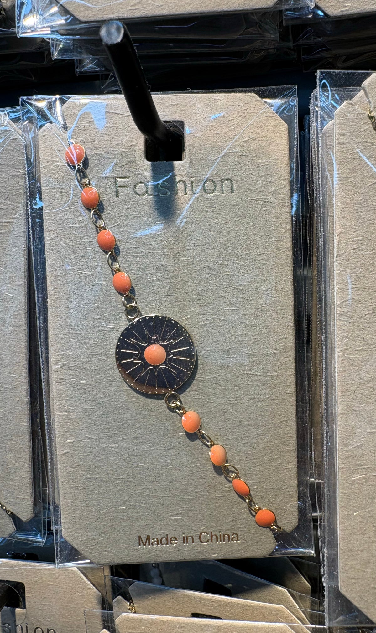 Peach Bead Sun Medallion Bracelet - D-bracelets-0067