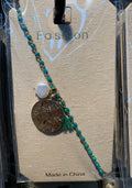 Turquoise Bead Coin Bracelet - D-bracelets-0080