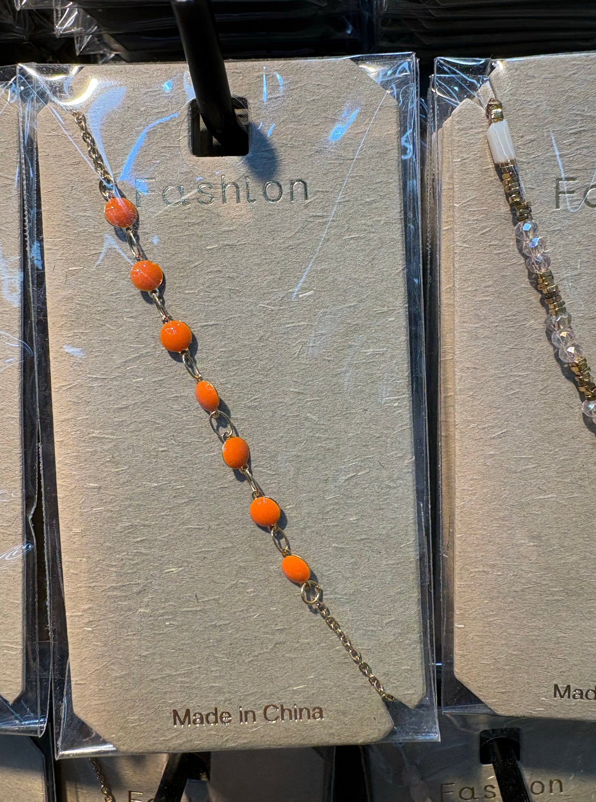 Orange Bead Station Bracelet - D-bracelets-0095