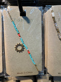 Blue Bead Sunburst Charm Bracelet - D-bracelets-0096