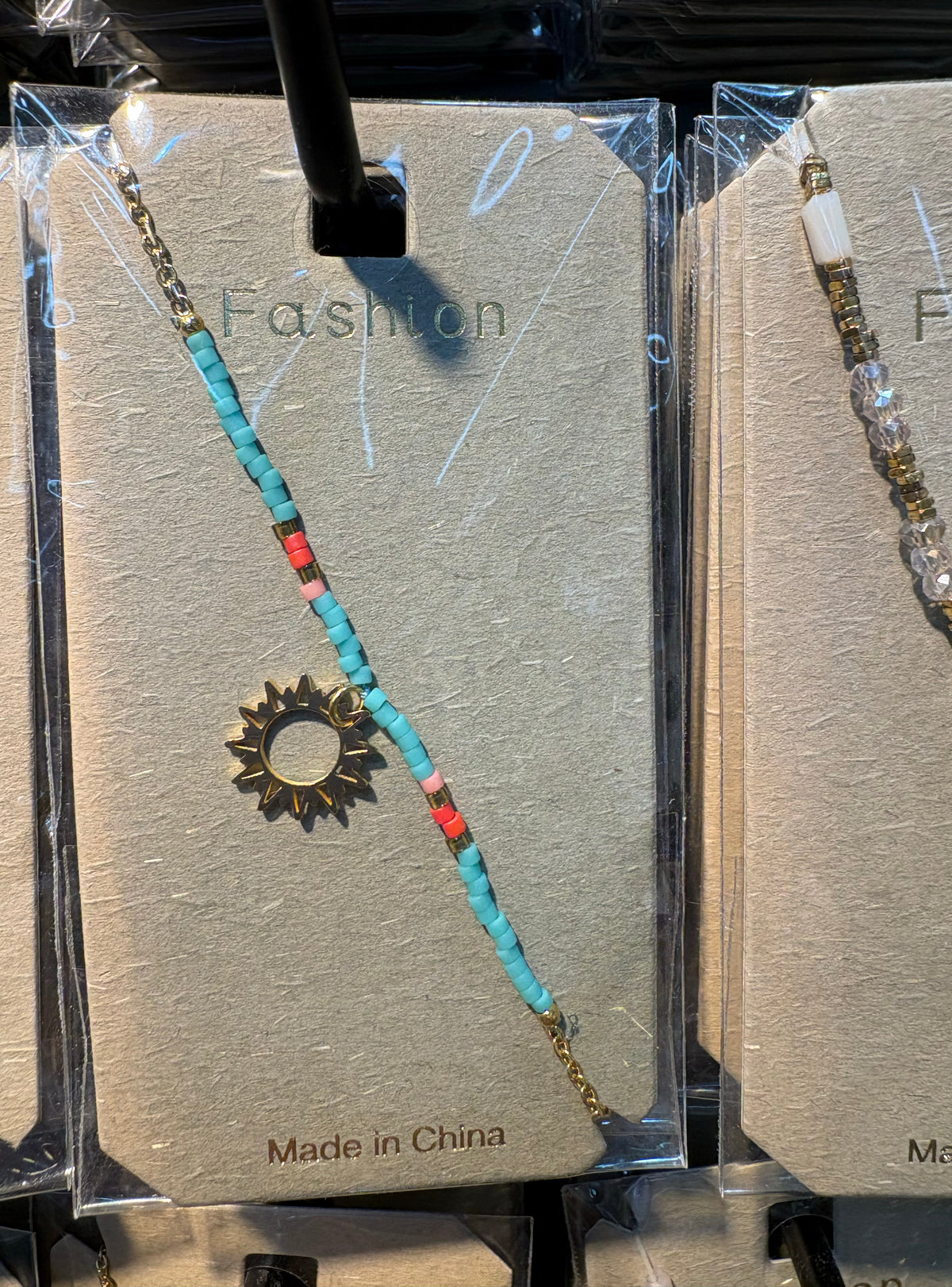 Blue Bead Sunburst Charm Bracelet - D-bracelets-0096