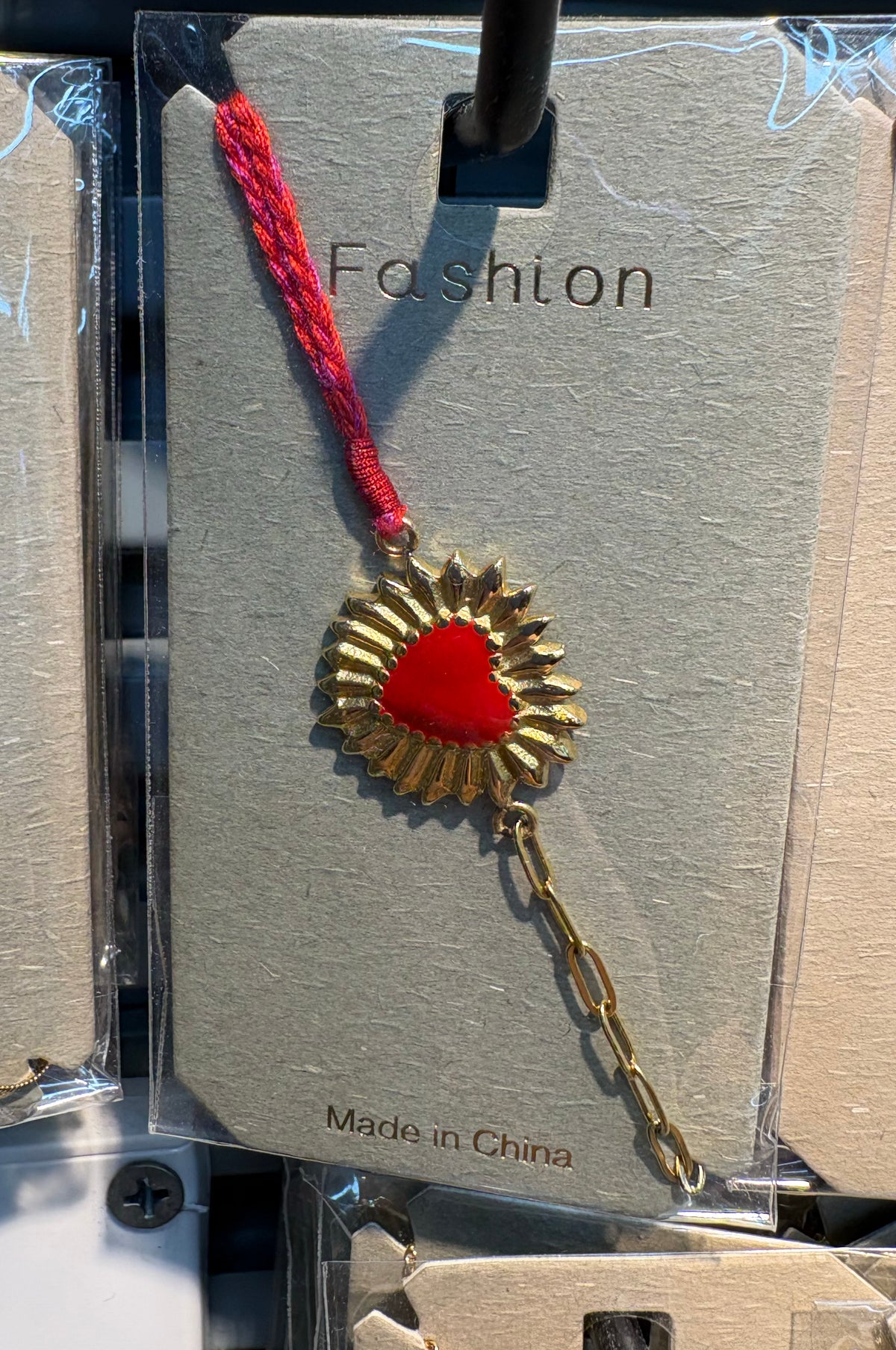 Red Cord Sunburst Heart Bracelet - D-bracelets-0120