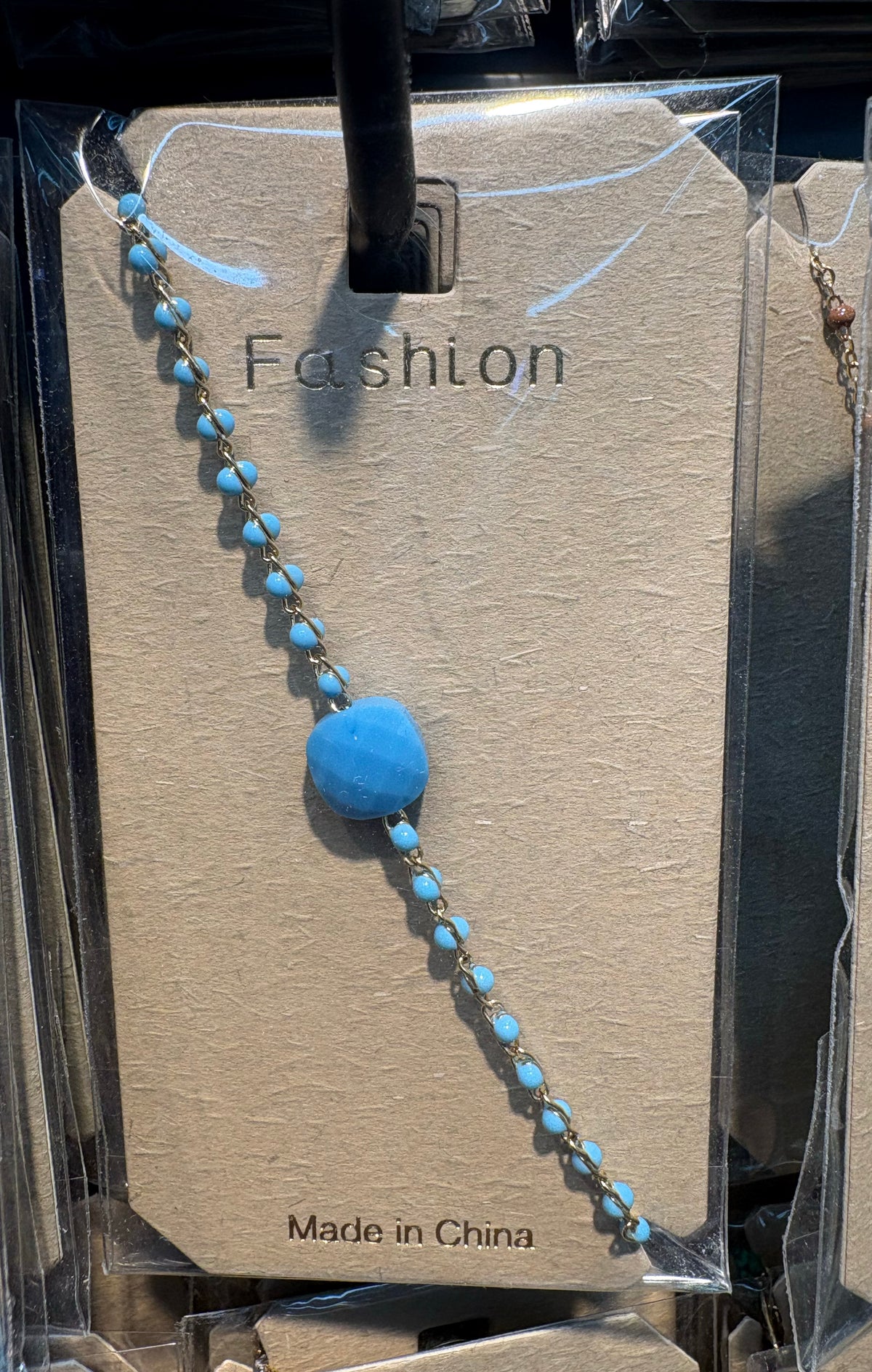Blue Bead Station Chain Bracelet - D-bracelets-0127