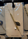 Leaf and Pearl Charm Bracelet - D-bracelets-0182