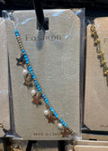 Blue Bead Star Charm Chain Bracelet - D-bracelets-0184