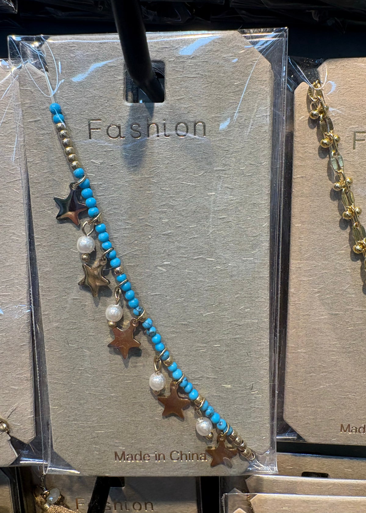 Blue Bead Star Charm Chain Bracelet - D-bracelets-0184
