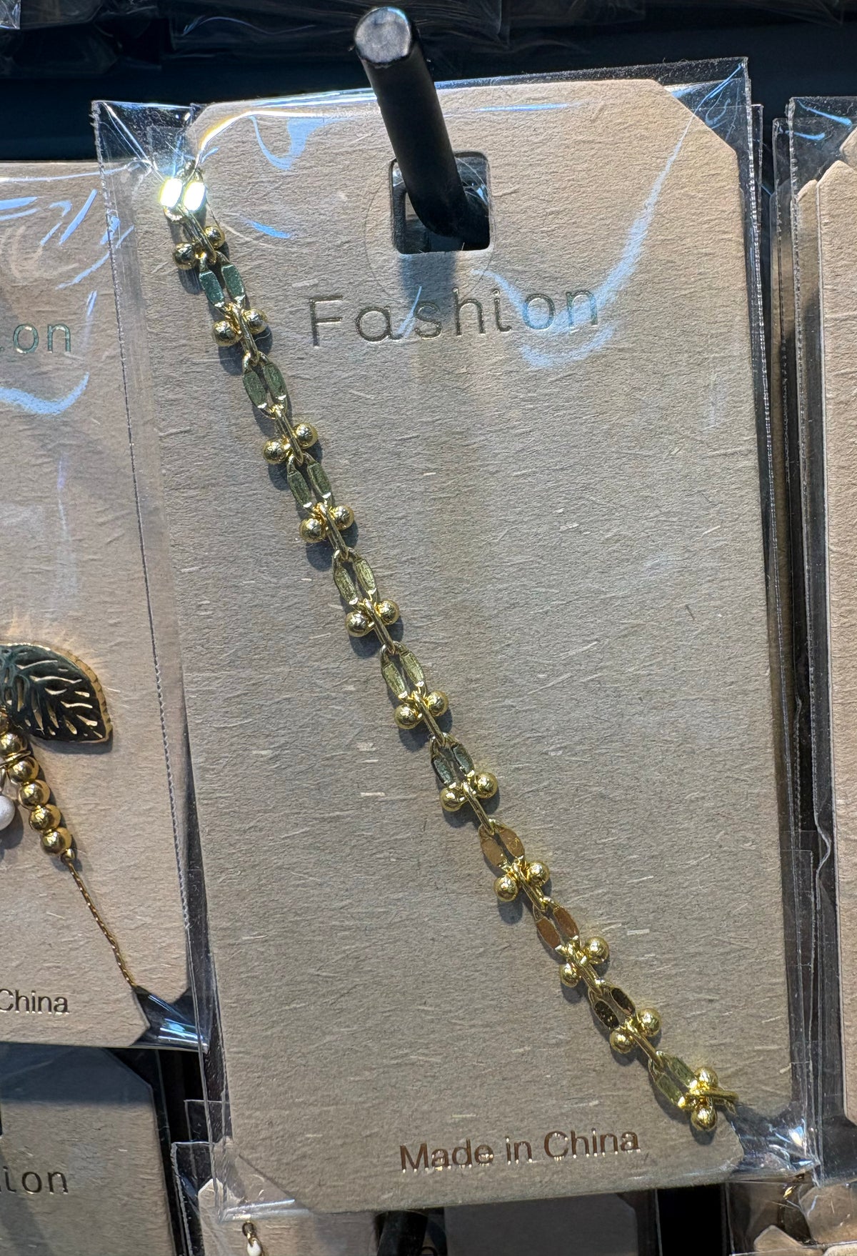 Gold Tone Bead Chain Bracelet - D-bracelets-0188