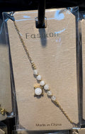 White Bead Charm Chain Bracelet - D-bracelets-0193