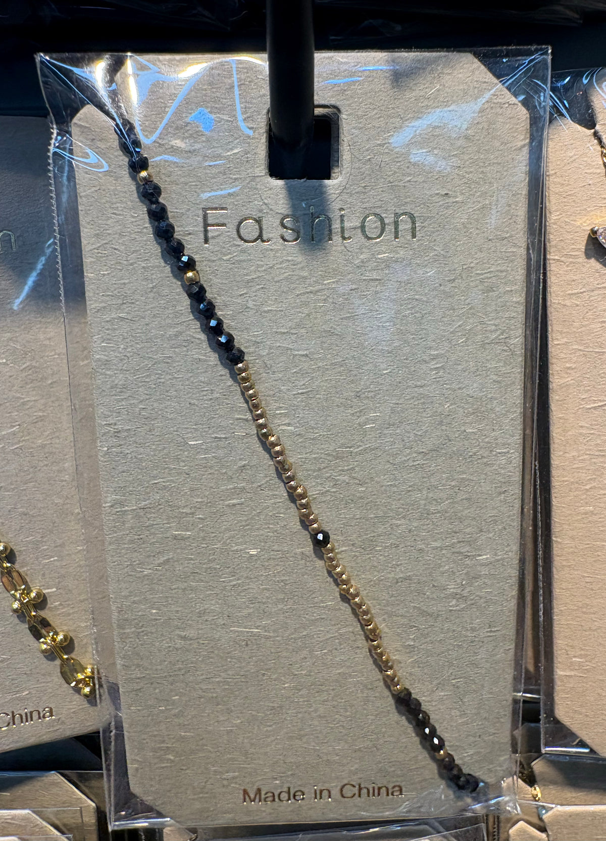 Black Seed Bead Chain Bracelet - D-bracelets-0196