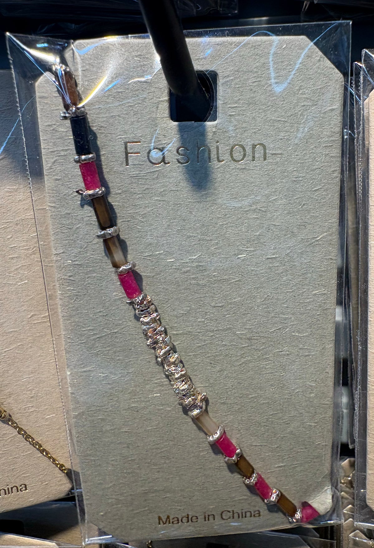 Pink Enamel Chain Bracelet - D-bracelets-0201