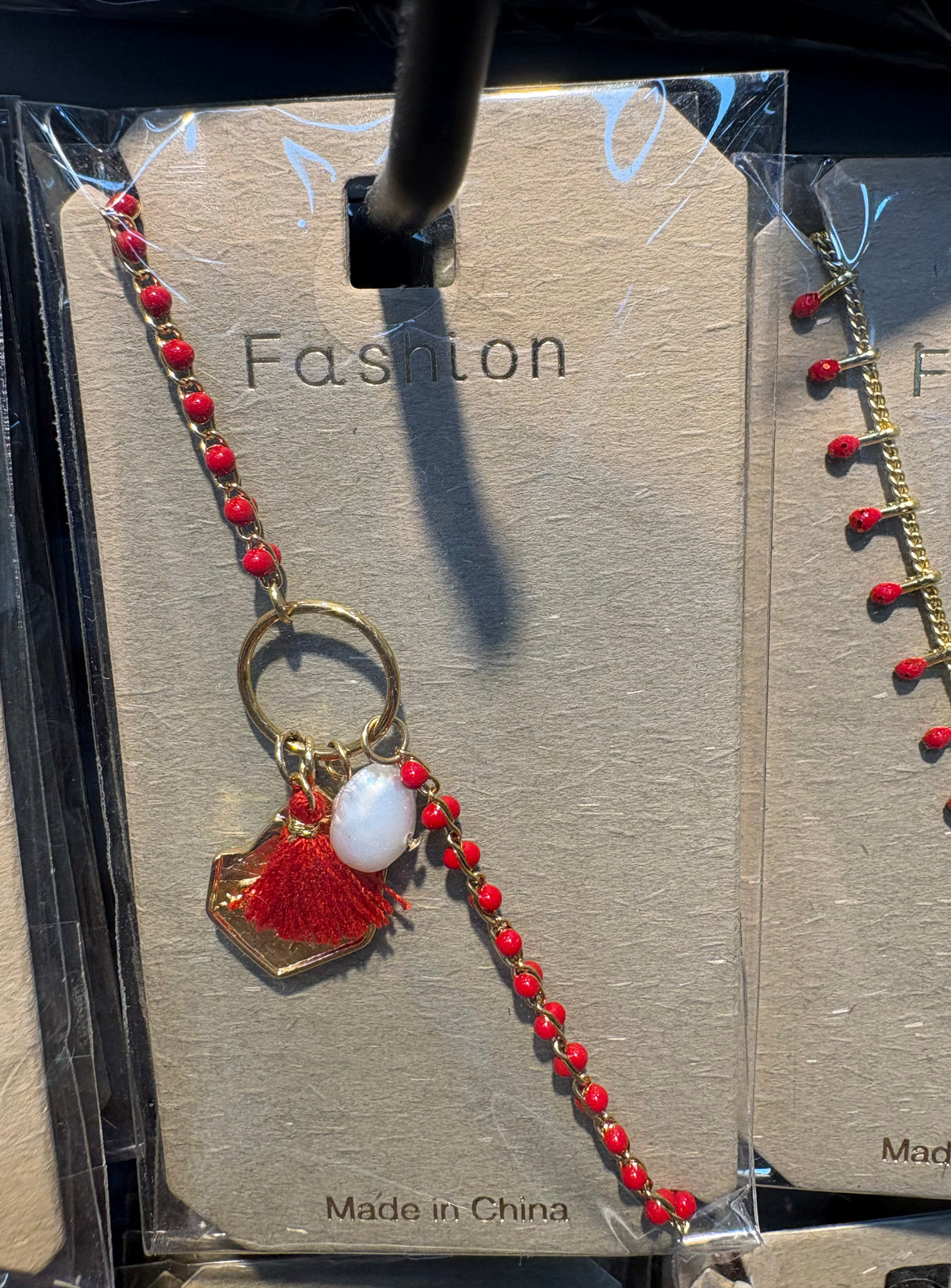 Red Bead Heart Tassel Bracelet - D-bracelets-0203
