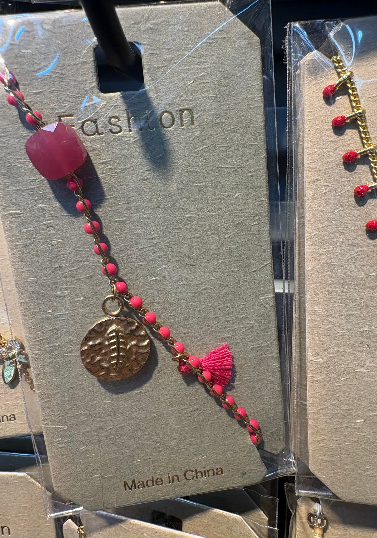 Pink Bead Coin Tassel Bracelet - D-bracelets-0206