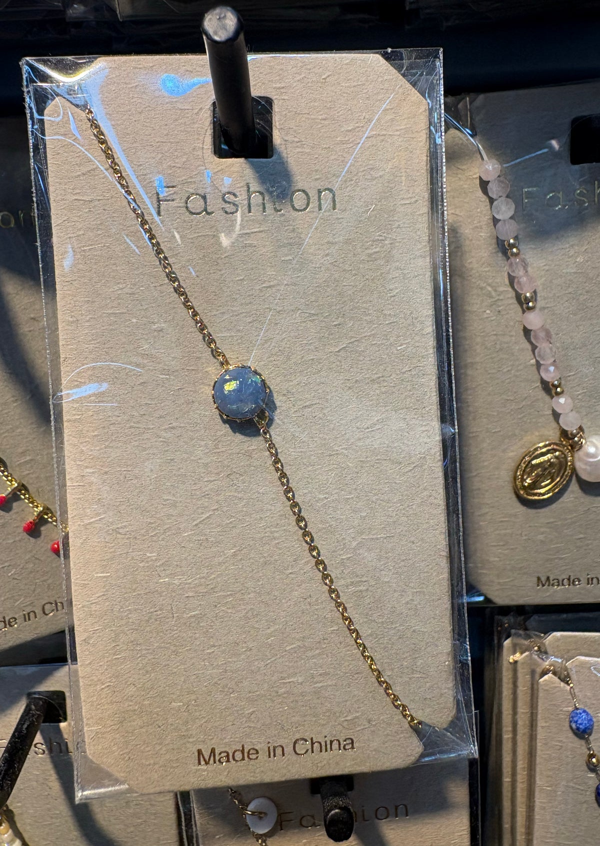 Blue Round Bead Chain Bracelet - D-bracelets-0212