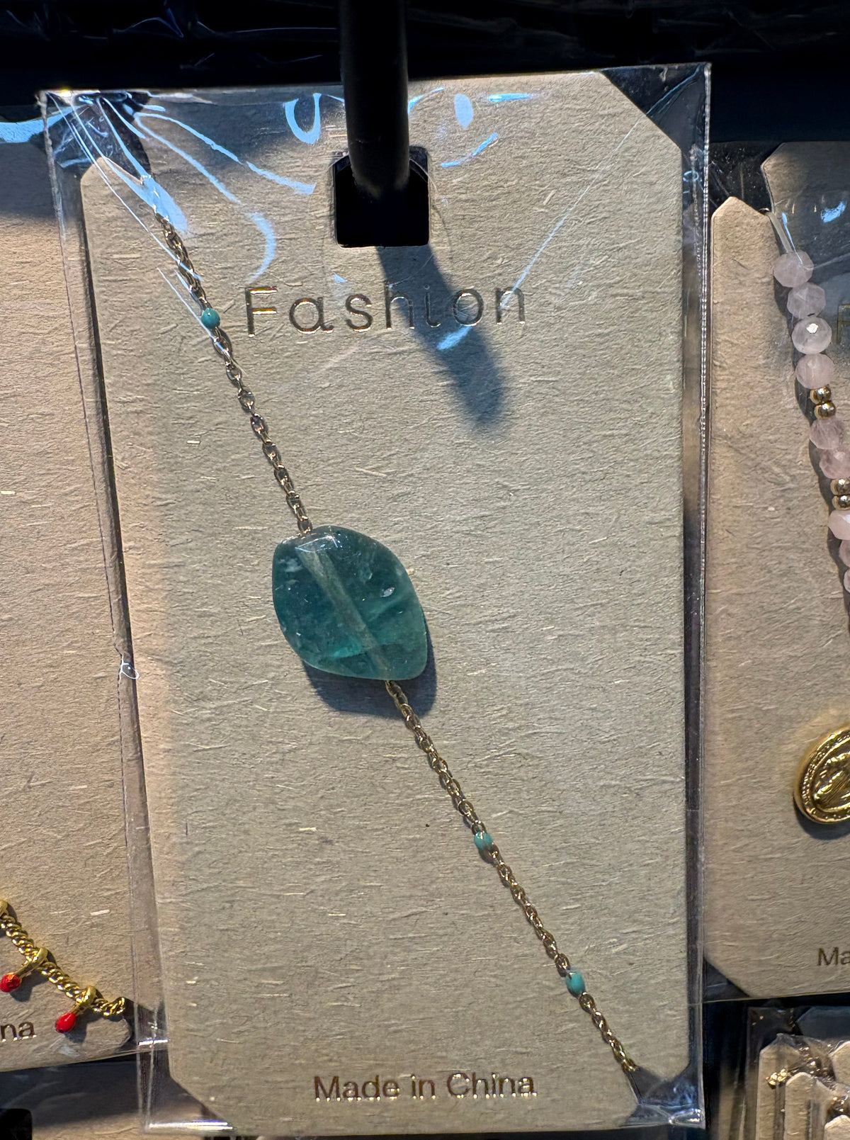 Green Oval Bead Chain Bracelet - D-bracelets-0216