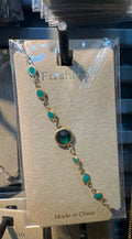 Green Round Crystal Link Bracelet - D-bracelets-0223