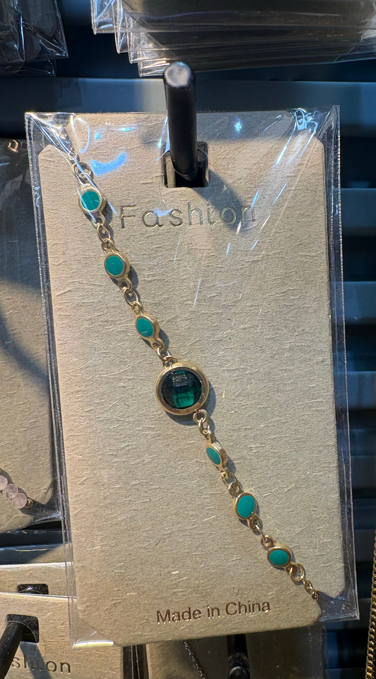 Green Round Crystal Link Bracelet - D-bracelets-0223
