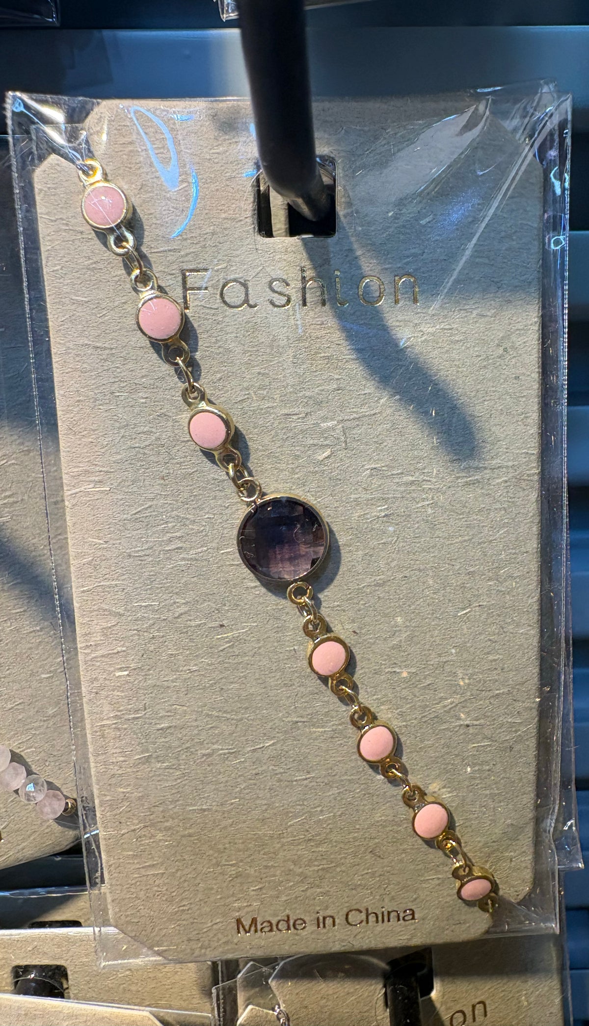 Pink Round Crystal Link Bracelet - D-bracelets-0224