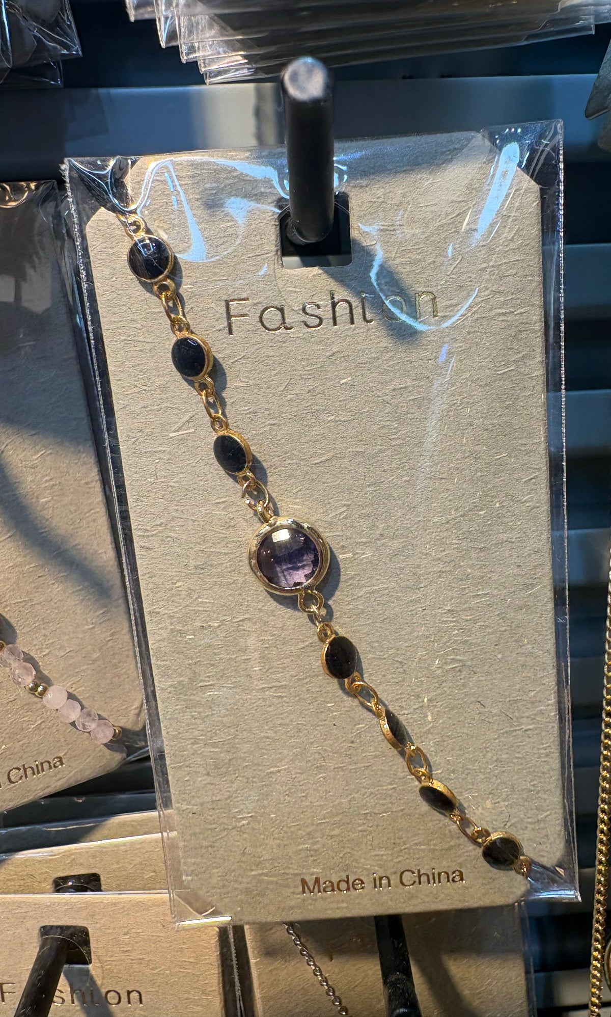Purple Round Crystal Link Bracelet - D-bracelets-0227