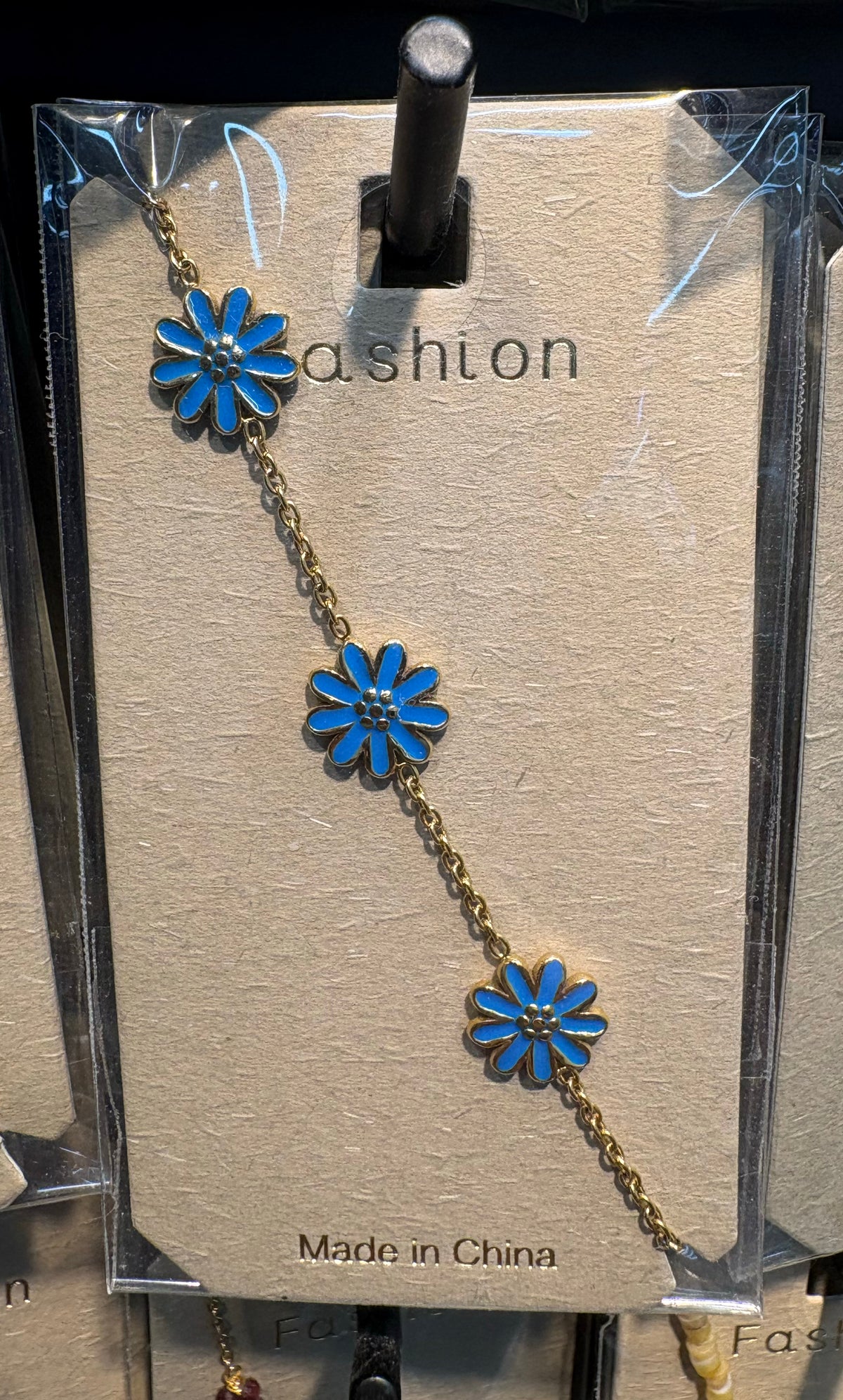 Blue Daisy Station Bracelet - D-bracelets-0235