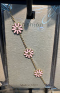Pink Daisy Station Bracelet - D-bracelets-0236