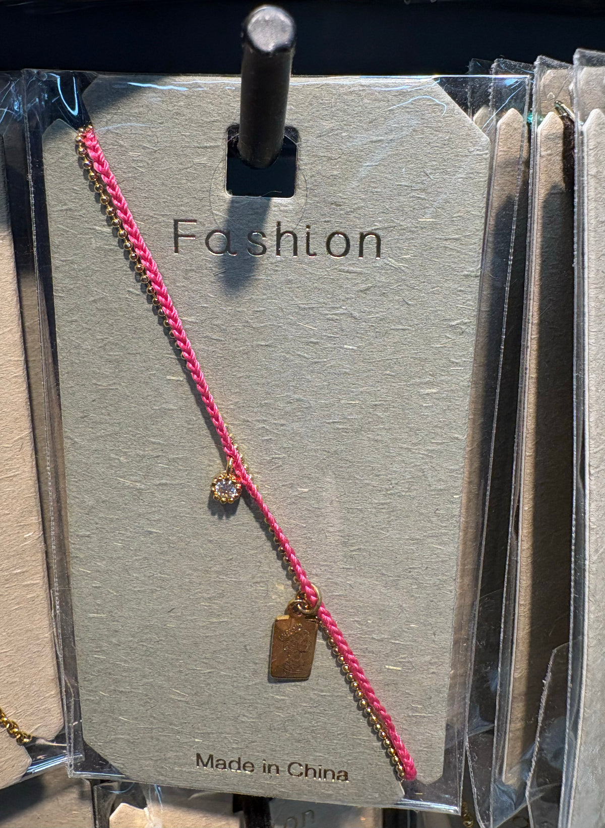 Pink Cord Tag Charm Bracelet - D-bracelets-0249