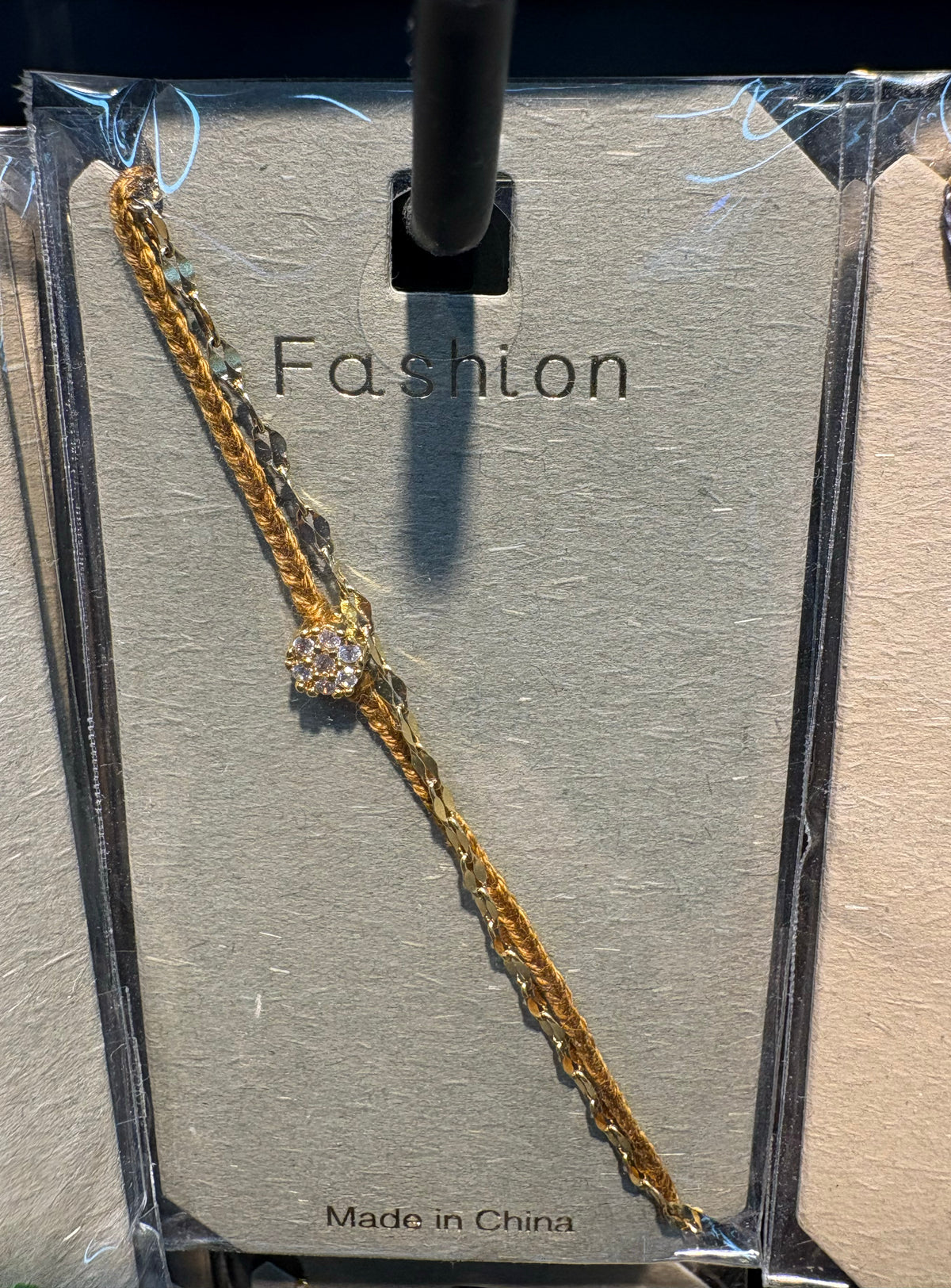Gold Cord Crystal Charm Bracelet - D-bracelets-0253