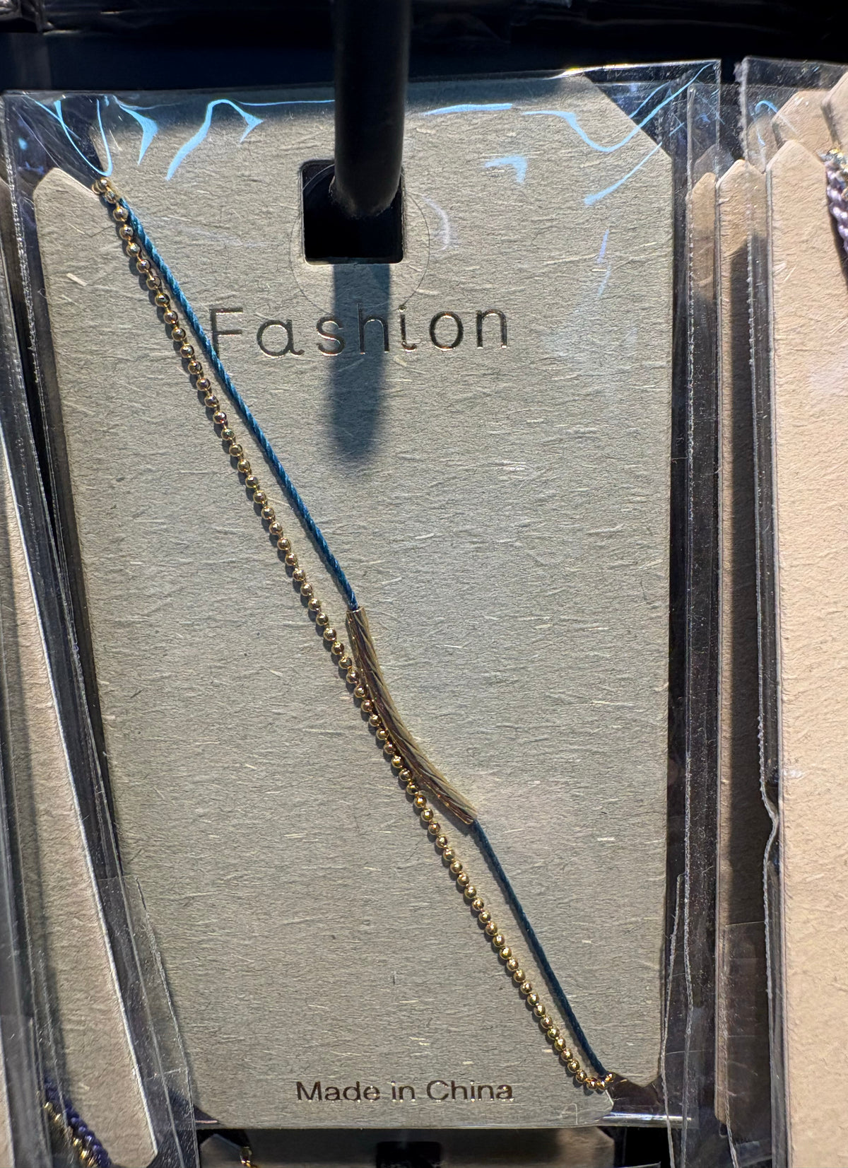 Blue Cord Slim Chain Bracelet - D-bracelets-0255