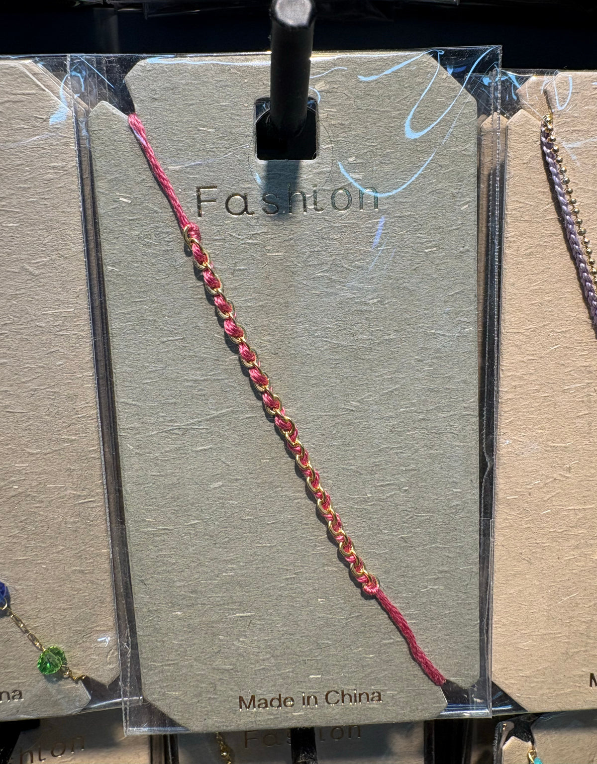 Pink Cord Slim Chain Bracelet - D-bracelets-0256