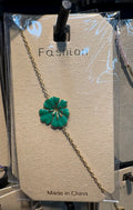 Green Flower Chain Bracelet - D-bracelets-0266