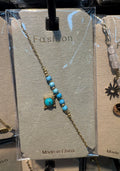 Blue Bead Turtle Charm Bracelet - D-bracelets-0279