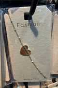 Green Bead Heart Charm Bracelet - D-bracelets-0293