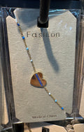 Blue Bead Heart Charm Bracelet - D-bracelets-0296