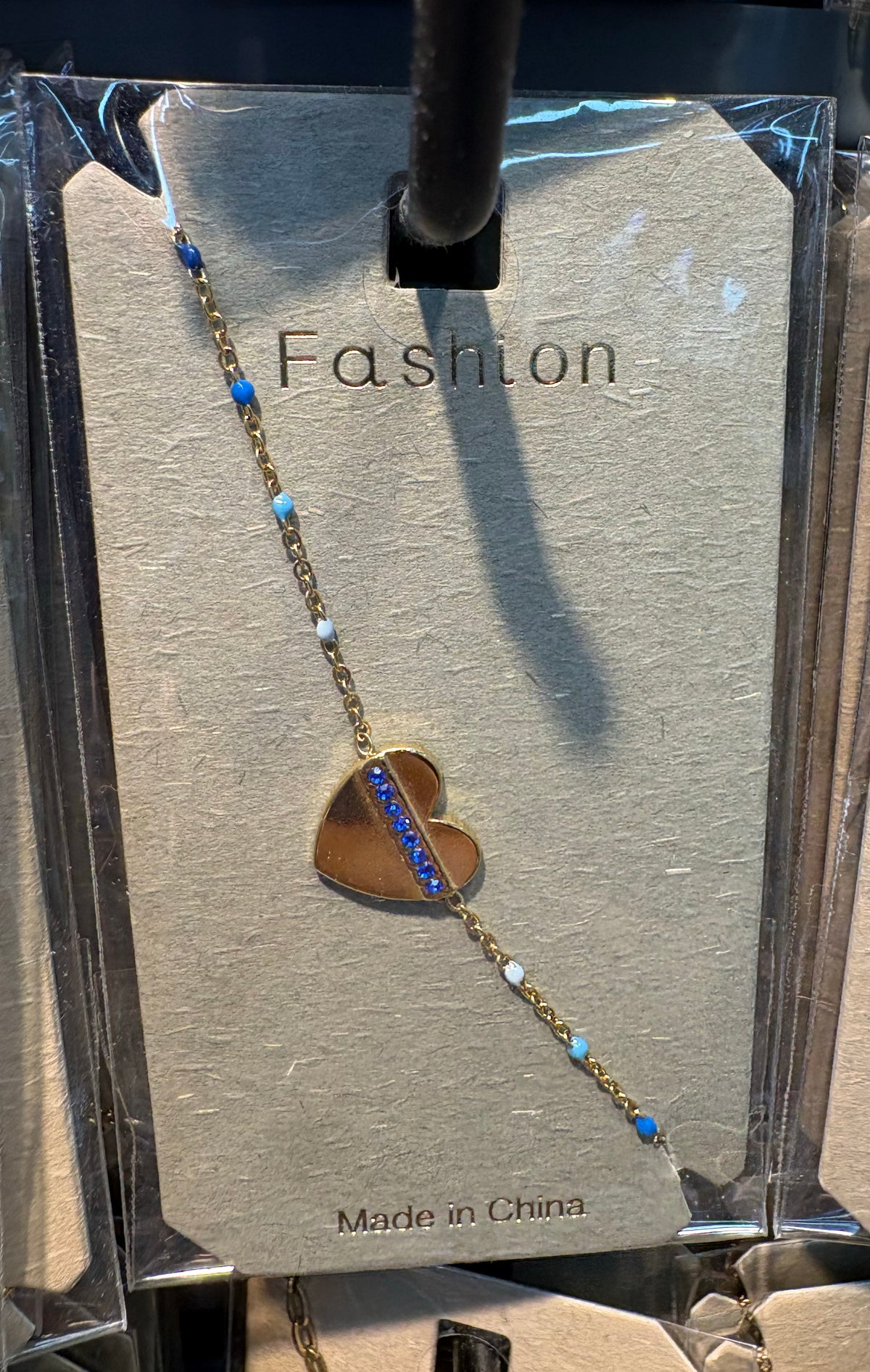 Blue Bead Heart Charm Bracelet - D-bracelets-0296