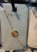 Red Bead Two Tone Disc Bracelet - D-bracelets-0297