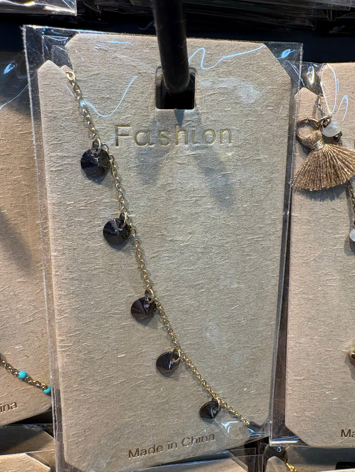 Black Round Charm Station Bracelet - D-bracelets-0305