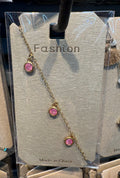 Pink Round Charm Station Bracelet - D-bracelets-0308