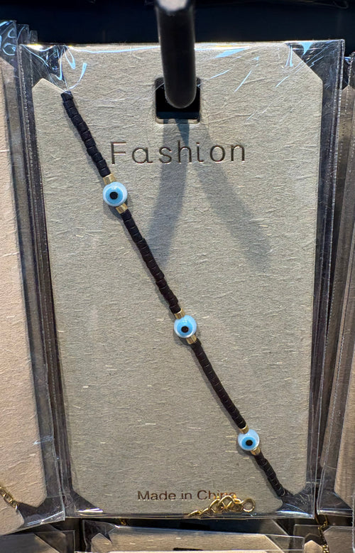 Black Bead Evil Eye Bracelet - D-bracelets-0312