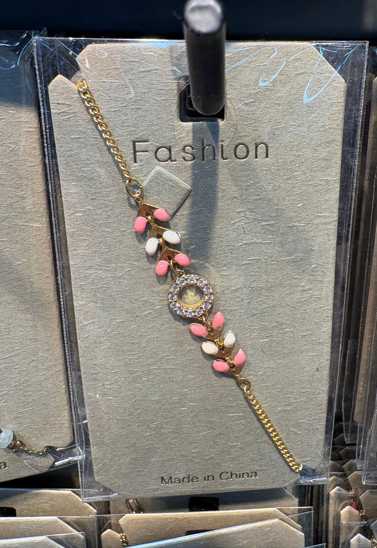 Pink Leaf Bead Medallion Bracelet - D-bracelets-0318
